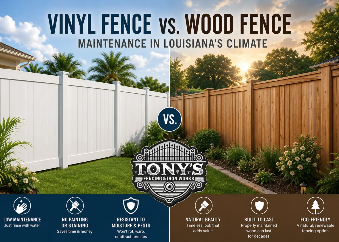 Vinyl Fence vs. Wood Fence Maintenance in Louisiana: Which Requires Less Upkeep?