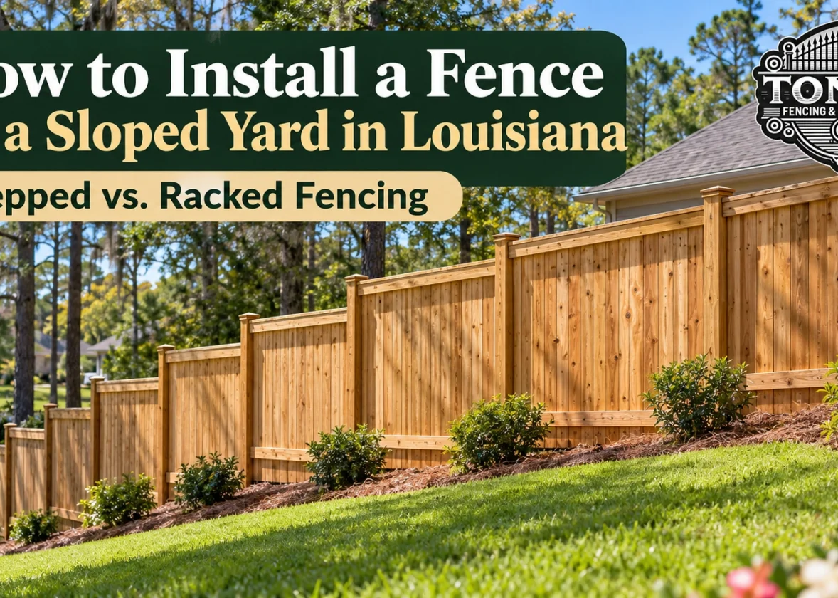 How to Install a Fence on a Sloped Yard in Louisiana: Stepped vs. Racked Fencing